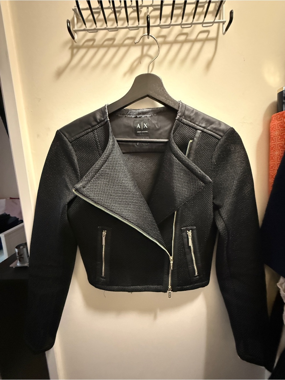 A/X Armani Exchange Black Cropped Asymmetric Moto Jacket
